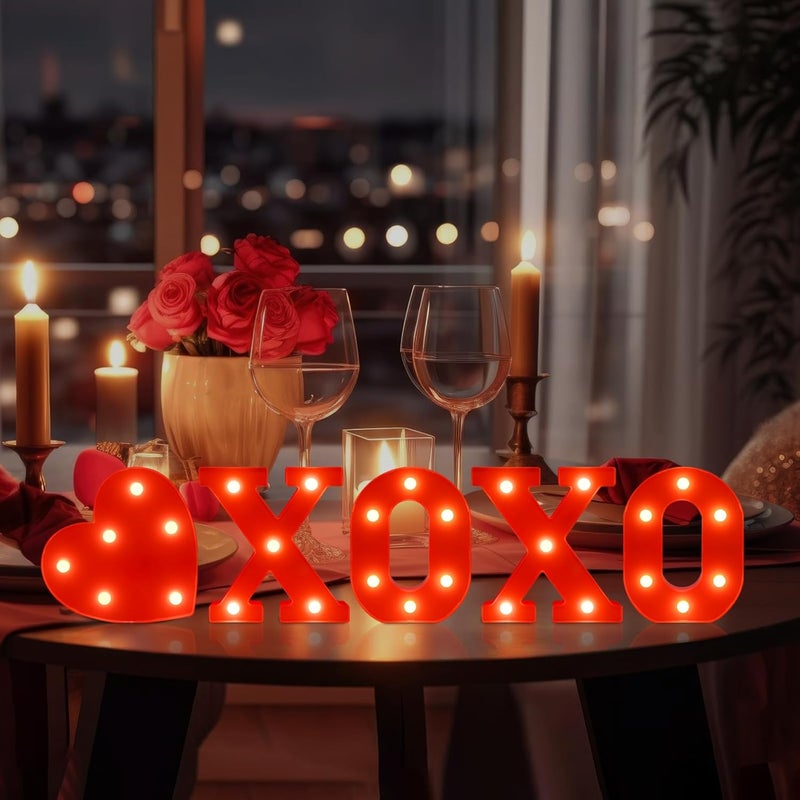 EDYCON Store 5Packs Valentine's Day Letter Lights Sign Table Decorations LED Light up Letters Battery Powered Letter for Home Party Bedroom Tabletop Fireplace Indoor Decor(XOXO Heart) - Image 4